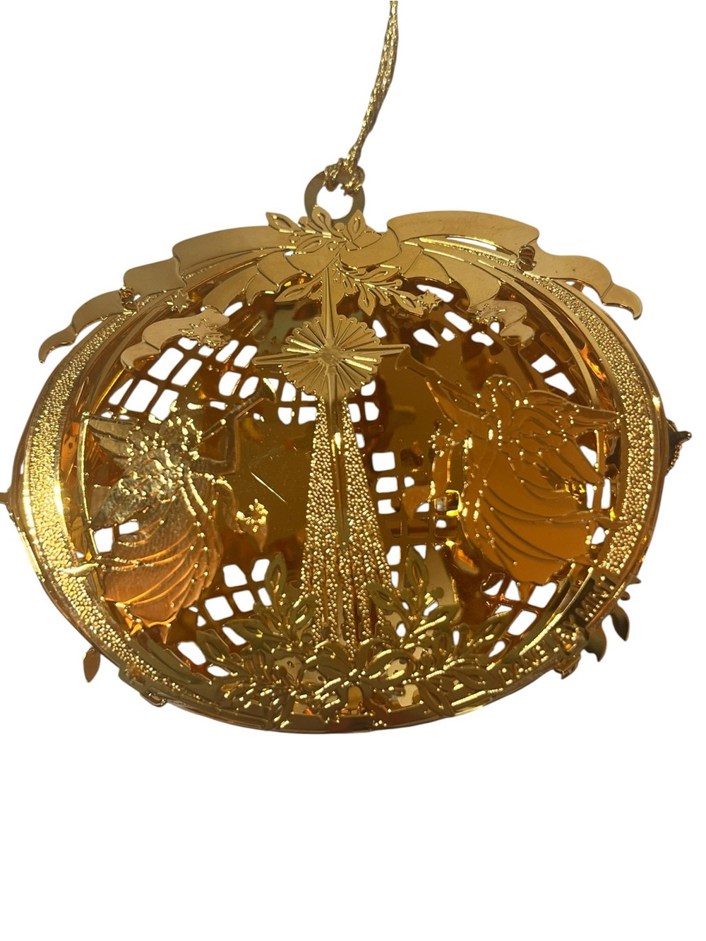 Vintage Danbury Mint 23kt Gold Filigree Christmas Angel PEACE Ornament